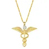 Anjos asas colar feminino moissanite cobra ouroboros varinha mágica caduceus emergência médico enfermeira jóias