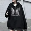 Y2K Streetwear Hoodie Tops Punk Gothic Oversized Skull Wing Evil Flame Unisex Cardigan Zipper Sweatshirt Men Women Jackets Coats 220726