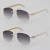 Randlose Original-Sonnenbrille aus schwarzem Büffelhorn für Damen, weiß, echtes Naturhorn, groß, rund, neueste Mode, Sonnenbrille für Herren, 18 Karat Gold, UV400, Rahmengröße: 56–18–140 mm