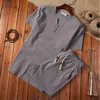 Men's Tracksuits Cotton Linen Chinese Style Men White Shirt Shorts Set Pullover Button Short Sleeve Shirts Plus 5XL 2022 Summer Casual Suit