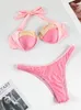 Zrtak High Cut Bikini Bikini Thong Swimsuit Женщины для купания костюмы граничащий пчел пляжный кубок с твердыми купальными купальными купальными купальниками сексуальные бикини наборы повязки 220527