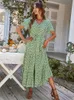 Damer vintage långt blommigt tryck sommardres lös casual knapp bohemian strand dres sundress mantel vestidos kvinnlig 220613