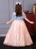 Blau rosa Blumenmädchenkleider billige kleine Mädchen Kommunikationswettbewerb Ballkleid Ballkleid Paillierte Lange Prinzessin Party Geburtstag formal