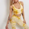 Seamless Tie-Dyed Yoga Sets Sports Fitness High Waist Hip Raise Pants Cutout Bra Suit Workout Clothes Gym Leggings Set for Women 220330