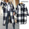 BTBWO Za Frauen Lose Lange Plaid Wollmantel Vintage Langarm Taschen Weibliche Oberbekleidung Chic Mantel 201215