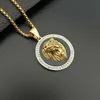 Pendentif Colliers Tendance Rond Zircon Incrusté Cheveux Longs Lion Charme Hommes Hip Hop Punk Bijoux Accessoires Cadeaux De Fête Sans ChainPendan