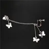 Clip-on & Screw Back Butterfly Pendant Ear Bone Clip Stainless Steel One-piece Chain Earrings Cool Studs Fake Cuff Korean Rings SetClip-on