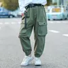 Fashion Cargo Pants for Teen Girls Cool Trousers With Belt Loose Style Kids Cotton Sport Running Pants For Teens Girl 5-14 Years 220512