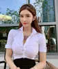 Kvinnors blusar skjortor korsett Summer Women's Clothing Sexig klubb Crop Top White V-Neck BodyCon Ladies Low Cut Tops Fashion Brand