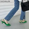 SUOJIALUN Primavera Donna Sandali Slingback Moda Nodo Fiocco Fibbia Signore Pompe Scarpe Tacco basso Sottile Punta a punta Slip On Muli 220602