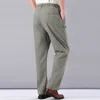 Hommes taille haute Trausers pantalons d'été vêtements nouveauté lin coton ample bande élastique mince travail Vintage jambes larges 220325