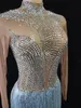 Scenkläder lysande strassar fransar bodysuit kvinnor födelsedag prom firar transparent tofs klänning kvinnlig prestanda dans costumestage
