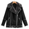 Ailegogo осень зимняя женщина -уличная одежда для оборотной одежды из -за кожаной куртки с ремнем мотоцикл мотоцикл меховой пальто замша кожаная одежда 220815