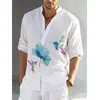 Moda camisa masculina de linho solteiro s cor de algodão masculino impresso v-pescoço de v botões s homens casuais mangas compridas 220322
