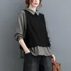 Women's Blouses & Shirts Women Casual 2022 Autumn Korean Simple Style Vintage Patchwork Color Female Cotton Linen Tops S2329