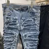 Real Pics 22SS Blue Heavy Washed Jeans Destroys Denim Pants Men Women Heavy Fabric Trousers Fashion296P