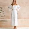 TEELYNN long boho dress white sexy off the shoulder beach sundress Flare sleeve splice lace women dresses summer vestidos 220418