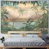 Tropical Plant Print Art Tapestry Wall Hanging Palm Leaves Hippie Flamingo Cactus Painting Boho Polyester Carpet Wall Decor J220804