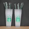 Starbucks 24 унции/710 мл пластикового тумблера многоразовый прозрачный питье с плоским дном чашка формы колонна Крыла соломенная кружка Bardian 25pcs DHL 611 E3