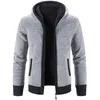 メンズセーターメンズ冬の厚いフリースセーターコートフード付きソイルドジャケットジッパーセーター男性秋のニットウェアジャンパーカーディガンアウトウェア