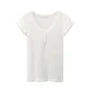 PUWD Y2K süßes Mädchen Baumwolle aushöhlen Spitze T-Shirt Mode Damen Slim Kurzarm Button Top Sommer O Neck Tees 220326