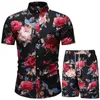 Summer Men Set Hawaiian Flower Printing Mens Short Sleeve Casual Tracksuit Shirt Beach Shorts Set Male Sports Suit Clothing 220708