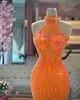 Vestidos de sereia de sereia laranja vintage vestidos de noite de pescoço alto lantejoulas de festas de festas de festas de festas de pescoço altas vestidos personalizados feitos