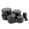 Lege potten flessen zwarte ronde aluminium blikjes schroef deksels metalen lippenbalsem doos cosmetische containers opslagorganisatie