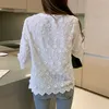 Весенняя стерео вышитая белая блузка из чистого хлопка с цветочным принтом, женская рубашка с коротким рукавом, модная женская рубашка 9638 220613