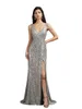 2022 Shinny Glitter Cekinowy Syrenka Druhna Dresses Backless Split Długi Wieczór Party Prom Suknie Custom Made BM3111-3114