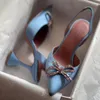 Amina Muaddi Sandali da donna Suola in pelle Designer Tacchi alti Catena di diamanti Decorazione Banchetto Scarpe da donna Décolleté sexy da sposa in seta