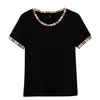 T-shirt d'été à manches courtes pour femmes, mode décontractée, coutures à col rond, haut simple et mince 220509
