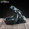 Ermakova Resina Hipopótamo Estátua Hippopotamus Escultura Figurine Chave Doces Recipiente Decoração Casa Tabela Acessórios 220329