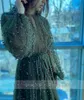 Вечеринка платья замочная скважина высокая шея с длинными рукавами жемчужины хрустальное выпускное выпускное платье с передней стороны с пояской вечернее платье Вестидо Форрат