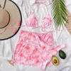 OEING Tie Dye Print Push Up Bikinis 3-teiliges Set Schnür-BH Tanga Minirock Schwimmen Badeanzug Strandstil Monokini Brasilianer 220527