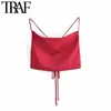 TRAF Women Sexy Fashion With Tied Soft Touch Cropped Tank Tops Vintage Backless Cross Thin Straps Female Camis Mujer 220325