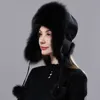 Natural Fur Russian Aviation Hat with Ears Ushanka Women Winter Warm Fluffy Stylish Female Tail Cap Fashion Real Hats 220817