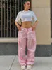 Women's Pants & Capris Forefair 2022 Y2K Baggy Cargo Women Low Waist Sweatpant Pink Vintage Street Pockets Wide Leg Trousers Joggers Pant Ca