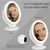 LED travel make up mirror with light for makeup round cosmetic magnifying handheld portable vanity mirror white aesfee double sides 1x/7x magnification