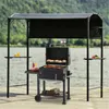 US STOCK Outdoor Steel Double Tiered Backyard Patio BBQ Grill Gazebo with Side Awning Bar Counters and Hooks WF280542AAE TTK