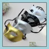 Mens Masquerade Mask 멋진 드레스 베네 치안 마스크 플라스틱 하프 페이스 옵션 Mti-Color 블랙 화이트 골드 드롭 배달 파티 축제