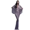 2022 Дубай Бургундские бархатные бархатные перегородки вечерние платья с аппликациями пояс с длинные рукавор