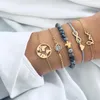 5PC/Set Bohemian Turtle Charm Stone Beads Bracelets Gold Color Strand Bracelets Sets Fashion Jewelry Party For Women