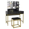 Living Room Furniture Large Vanity Set with 10 LED Bulbs Makeup Table Cushioned Stool 3 Storage Shelves 2 Dressing Table Dresser Desk for Women Girls Bedroom