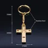 Keychains Jesus Cross Keyring Holder Stainless Steel Gold Color Bag Charm Car Christian Religious Beliefs Jewelry Chaveiro K1172SKeychains