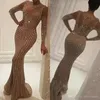 One pcs Long Sleeve Dresses Evening Wear Luxury Crystals Gold Evening Gowns Zuhair Murad Celebrity Prom Dress