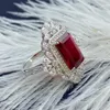 Klusterringar 2022 Kvinnorring med Stones Square Ruby S925 Sterling Silver for Women Eesthetic Vintage Ringscluster