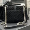 2024 Evening Bags College Medium Chain Bag Suede med fransar Chevron-Quilted Overstitching Top Handtag Läder axelband Crossbody Handbag Luxury