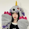 Berets Cute Cartoon Animal Fluffy One-Piece Hat Scarf Gloves Warm Personality Lolita Cosplay Kawaii Anime Figures Ear Movable HatBerets
