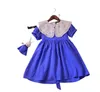 Fashion-Royal Blue Fashion Girls Abiti Collare per bambole a maniche corte di qualità Abbigliamento per bambini in puro colore estivo The Rabbit Doll Design Childre